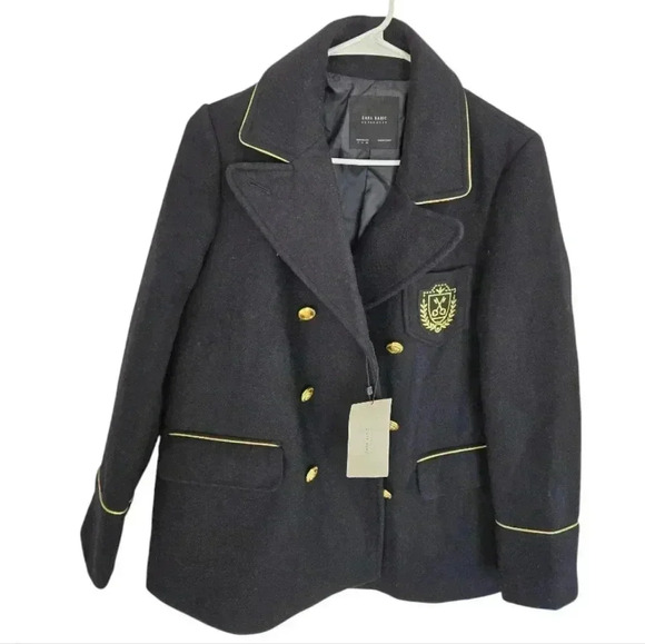 Zara Black Double-Breasted Blazer with Gold Buttons - Picture 2 of 6